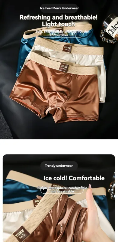 3PCS/Pack Luxury Ice Silk Satin-like Men's Panties Super Soft Boxer Homme Cool Breathable Comfortable Man Underwear Underpants — image 8