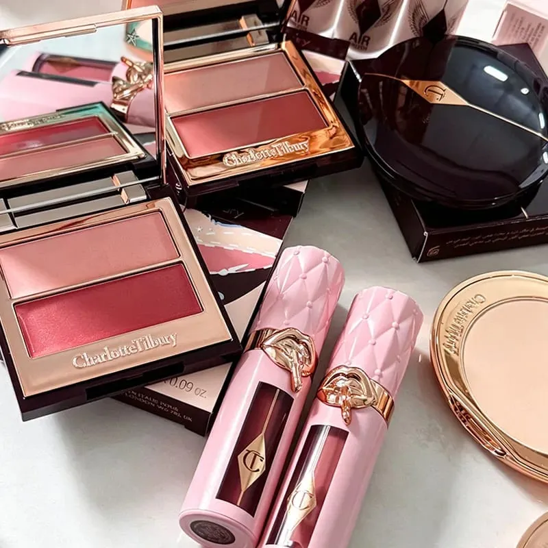 CT Makeup Set Fresh Breathable Shaping Spray Fine Texture Powder Small Gold Plate 2 Colors Powder Blusher Lip Gloss Cosmetics — image 2
