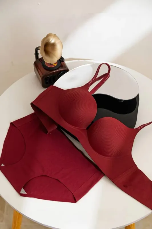 작은 가슴을위한 섹시한 레드 푸시 업 브래지어 세트 언더 와이어가없는 안티 처짐 편안한 통기성 웨딩 란제리 세트 — image 10