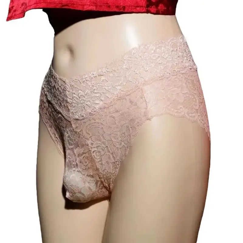 Sissy-ropa interior con bolsa para hombre, bragas de encaje fino, calzoncillos de malla hueca, ropa interior de feminización para travestismo, lencería para gays — image 8