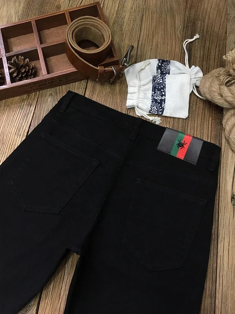 Black jeans for men's autumn and winter trendy high-end versatile elastic tight pants for men's casual denim pants with small — image 3