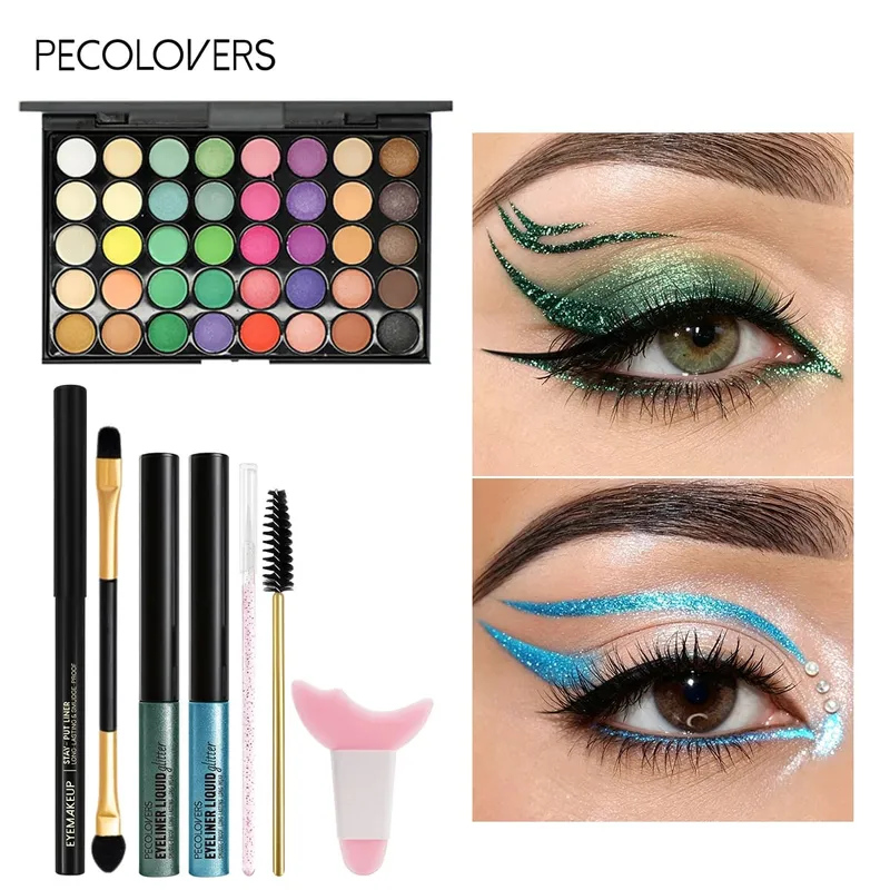 8PCS/SET Eyeshadow Palette Sparkle Liquid Eyeliner Black Eyeliner Eye Brushes Halloween/Christmas/Parties Makeup Set Beauty