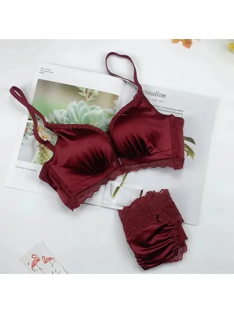 Front Closure Push Up Bra Set - Women's Small Bust Lace Underwire Lingerie | Pull Up Lift Sexy Thin Beauty Back Bralette — image 1