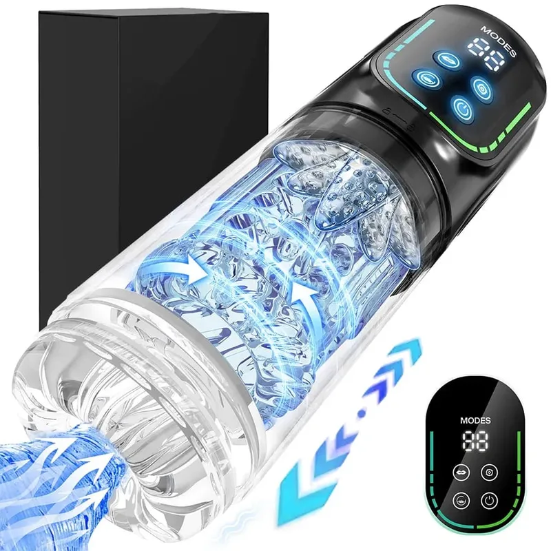 IPX7 LED Automatic Male Masturbator Cup 7 Rotating Licking Thusting Modes Pocket Pussy Stroker Blowjob Sex Toys For Men