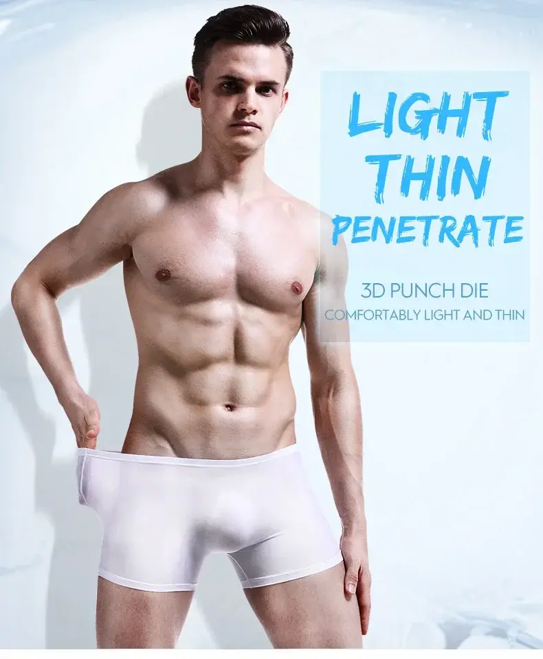 Ice silk underwear men's seamless ultra-thin transparent boxer shorts sexy one piece summer breathable youth tide four corners — image 1