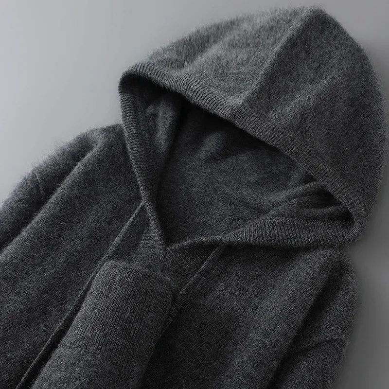 DjzDsm ฤดูใบไม้ร่วงฤดูหนาวเสื้อกันหนาวผู้ชาย 100% Merino ขนสัตว์หนา Hooded Pullover เสื้อถักนุ่มสบายๆขนสัตว์เสื้อผ้า Tops