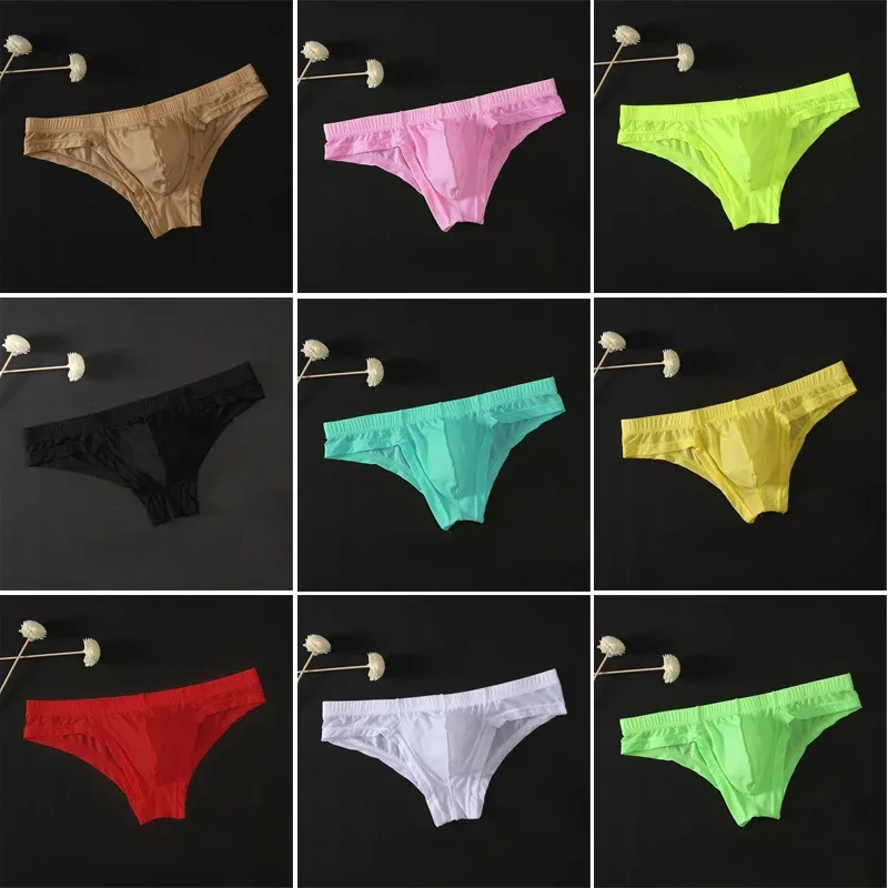 Hot Men's Sexy Ice Silk Skinny Briefs Comfy Breathable Low-Waist Underwear Men Ice Silk Breathable Low-waist Underwear — image 9