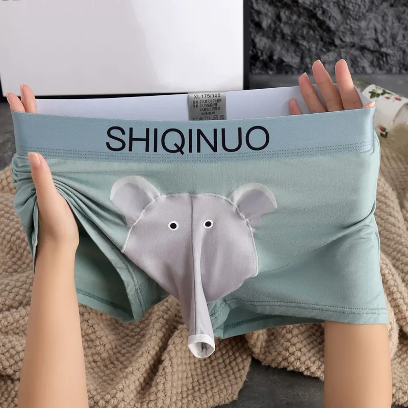 ผู้ชายน่ารักช้างพิมพ์กางเกงบ็อกเซอร์ยืดหยุ่นจดหมายเอว 3D กระเป๋านุ่ม Breathable Daily Sleep Home Casual Comfy ชุดชั้นในสวมใส่ — image 13