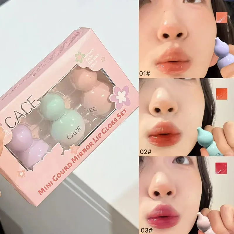 Mini Gourd Design Lip Glaze 3 Colors Makeup Set Lasting Moisturizing Water Glass Lipgloss Tint Hydrating Lip Stain Cosmetic — image 1