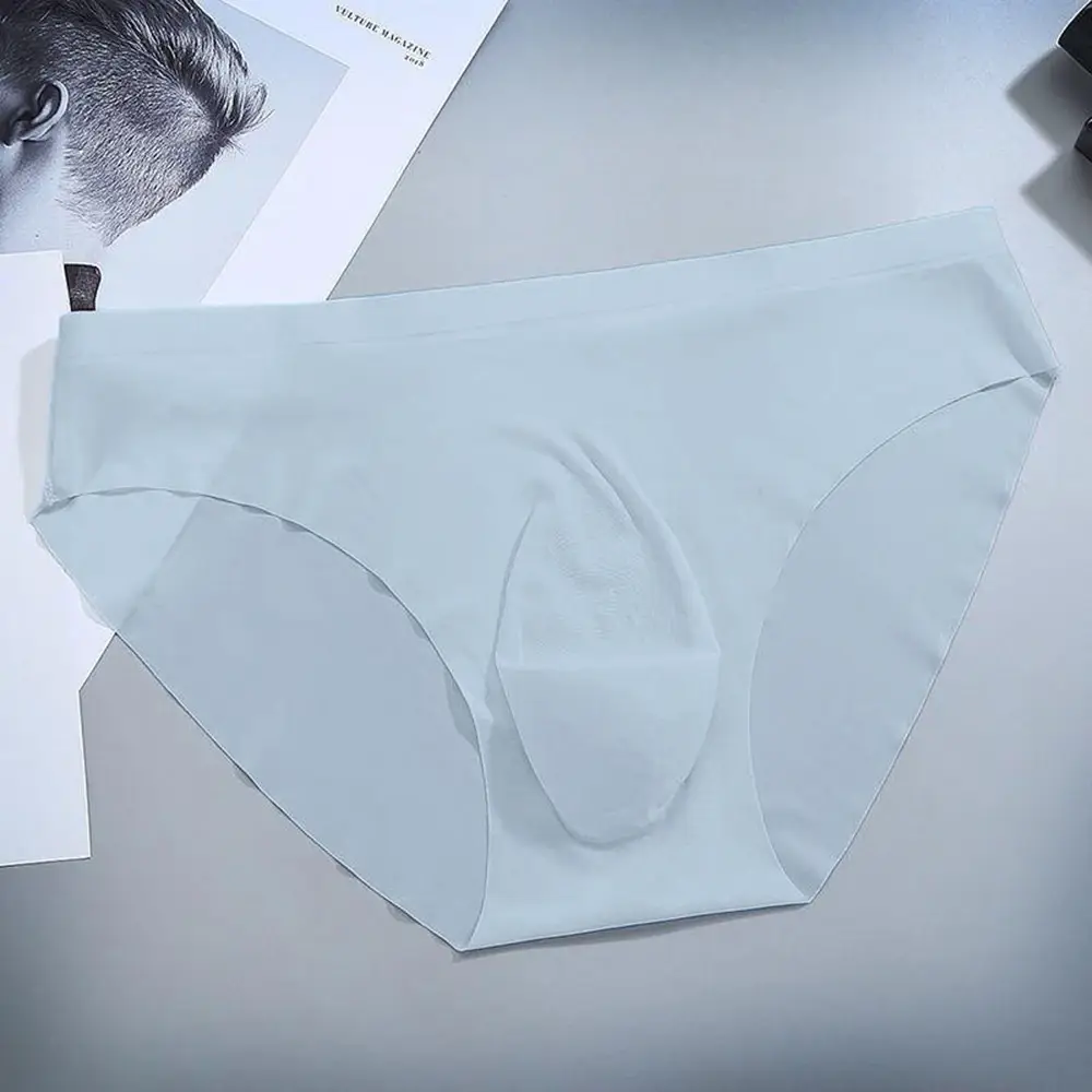 Sexy Men's Panties Ice Silk Briefs Breathable Semi-Transparent Brief Seamless Summer Solid Color Underwear Man Bulge Pouch Brief — image 6