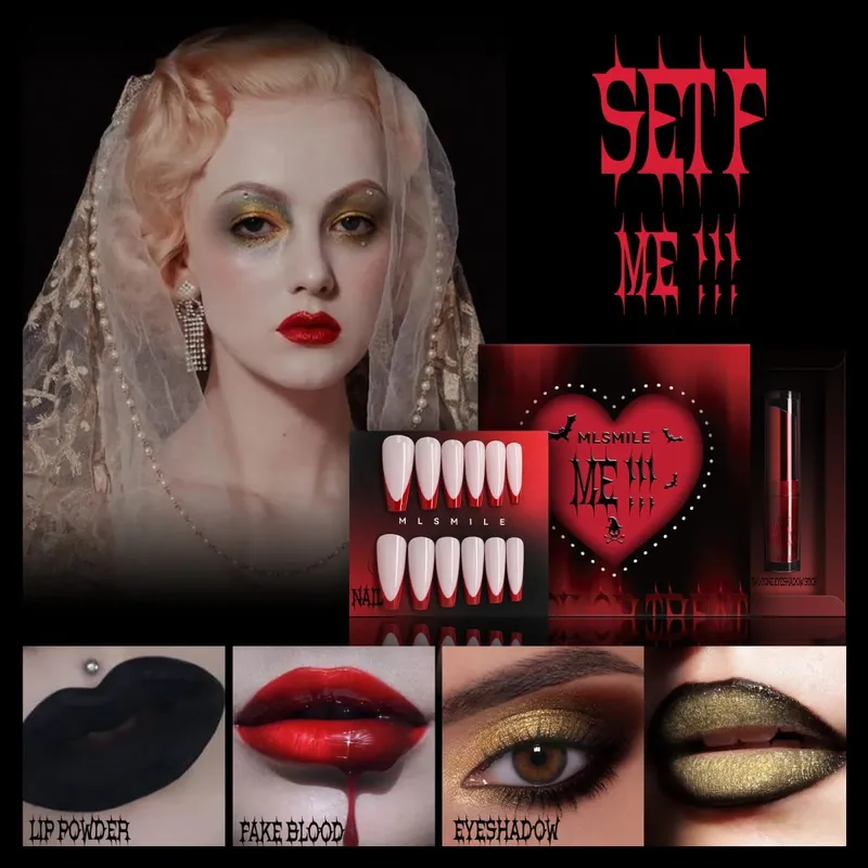 Halloween Makeup Set with Fake Blood Lip Tint Eyeshadow &3D Self-Adhesive Nail Art Stickers Special Effects Makeup Set Party SFX — image 10
