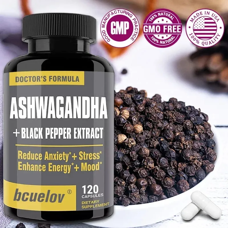 Ashwagandha + Black Pepper Extract Capsules Helps Improve Energy and Mood Reduce Anxiety and Stress Promotes Nerve Health — image 2