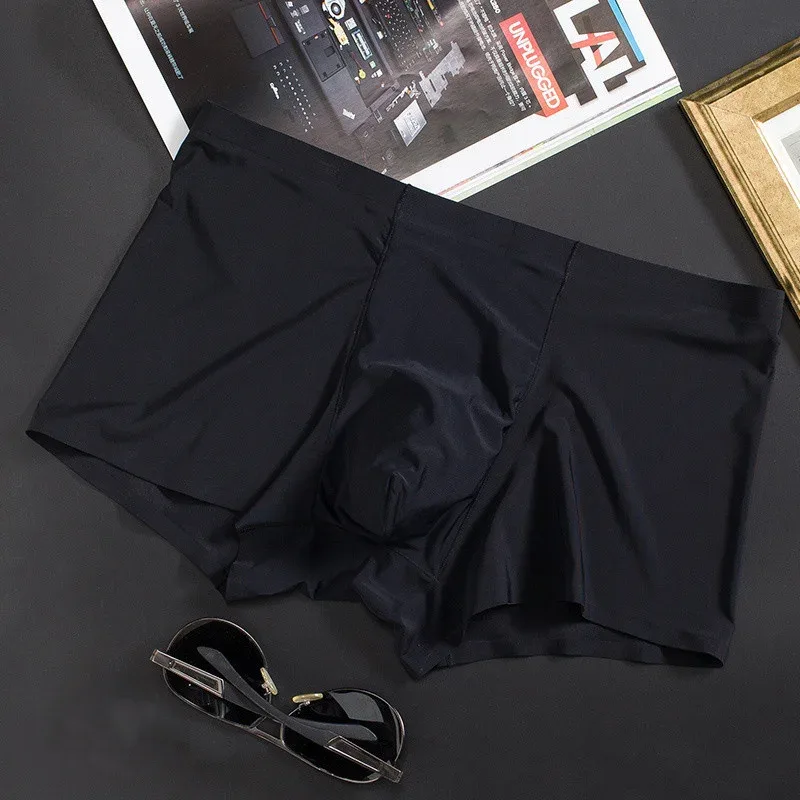 Seamless Ice Silk Underwear Men's Ultra-thin Boxer Shorts One-piece Mid-waist Summer Panties Trunk — image 4