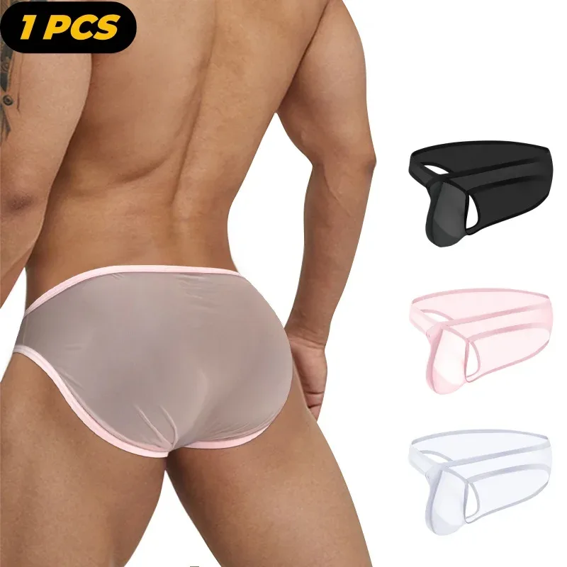Men Bikini Briefs Man Underpantsr Slip Transparent Mesh Underwear Male Cuecas Men's Panties Ultra-thin Gays Sports Briefs — image 1