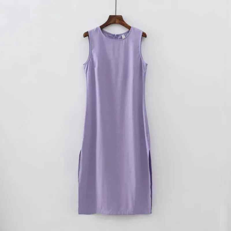 2025 Summer Women Solid White Sleeveless Fashion Dress Split Tank Dress beach — image 9