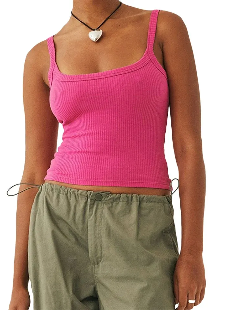 Dames tanktops in effen kleur, basisvest, geribbeld, mouwloos, U-hals, slim fit bijgesneden tops — image 2