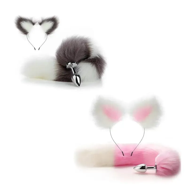 40cm Fox Tail anální kolík plyšové kočičí uši Čelenky Set anální kolík do ocasu Erotické Cosplay Sexuální hračky Ženy Anální masturbace