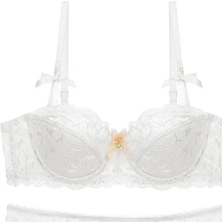 Los más vendidos Conjunto de sujetador de media copa de encaje Sexy para mujer, conjunto de lencería cómoda con aros suaves, Push Up fino elegante, encaje excelente — image 12