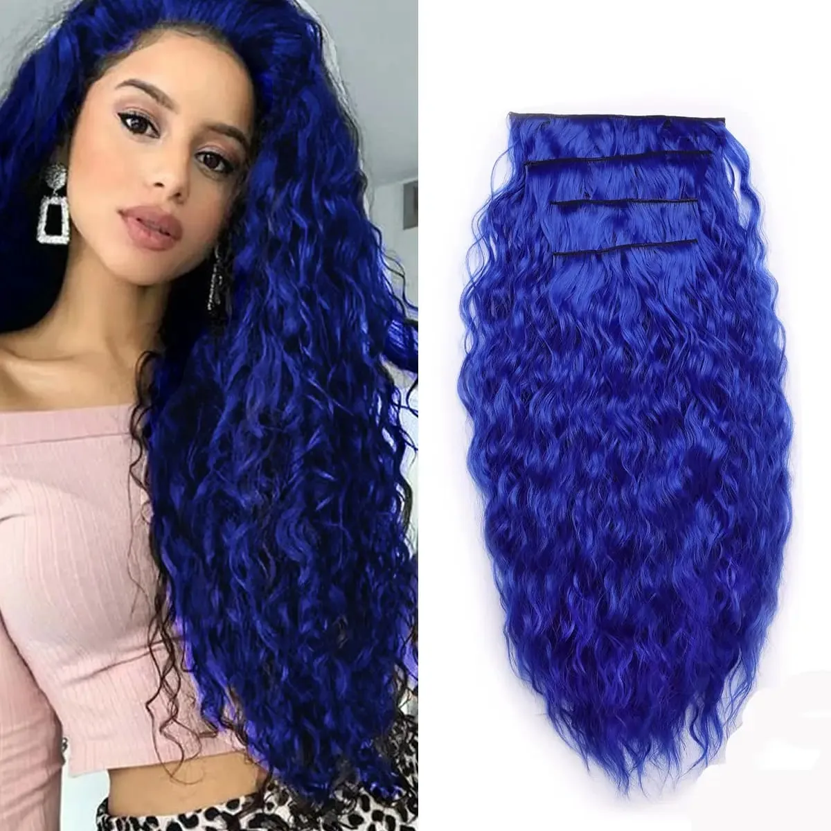 Clip in Synthetic Hair Extensions Long Wavy 4PCS Thick Hairpieces Dark Brown Fiber Double Weft Natural Hair Extensions For Women — image 18