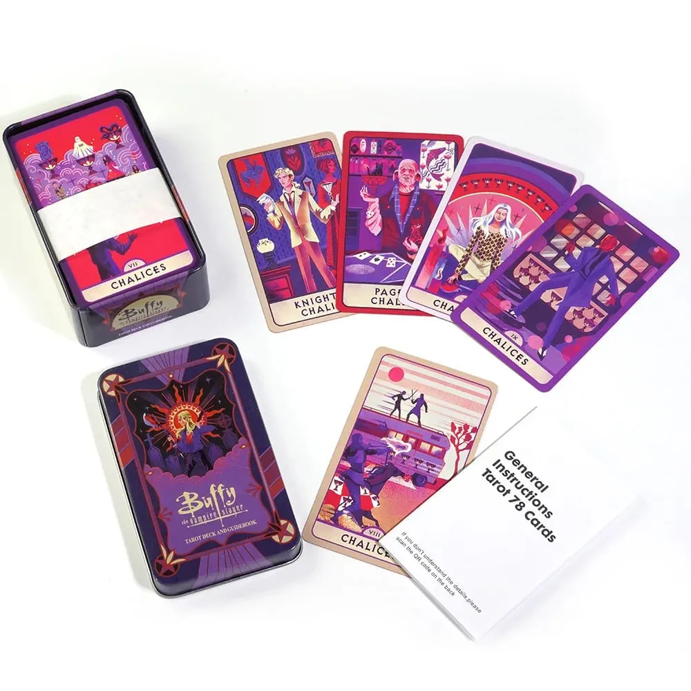 10.3*6cm Buffy The Vampire Slayer Tarot Deck In A Tin Box with Red Gilded Edges 78 Pcs Cartoon Themed Tarot Cards with Guidebook — image 3