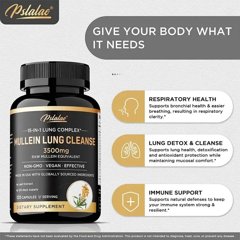 Mullein Longreiniging - Longzuivering Longgezondheid Immuniteit - Ademhalingssupplement voor rokers Vegetarische capsules — image 4