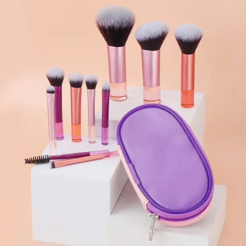 Set Berus Solek Mini 10 Keping dengan Beg Berus Mekap Saiz Perjalanan Mudah Alih Tersedia dalam Pelbagai Warna — image 8