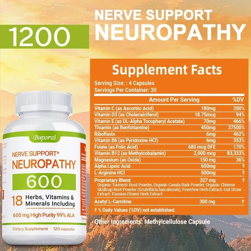 Neuropathy Support Supplement 600mg - Supports The Nervous System Relieves Stress Promotes Brain Function and Boosts Energy — image 3