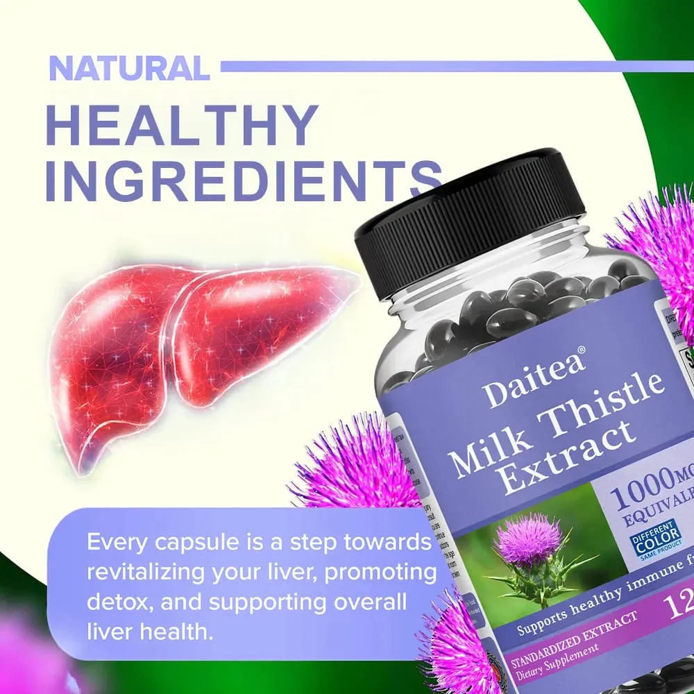 Milk Thistle Capsules - 1000mg for Health Boosts Liver Detox Antioxidants for Skin and Digestive Liver Health