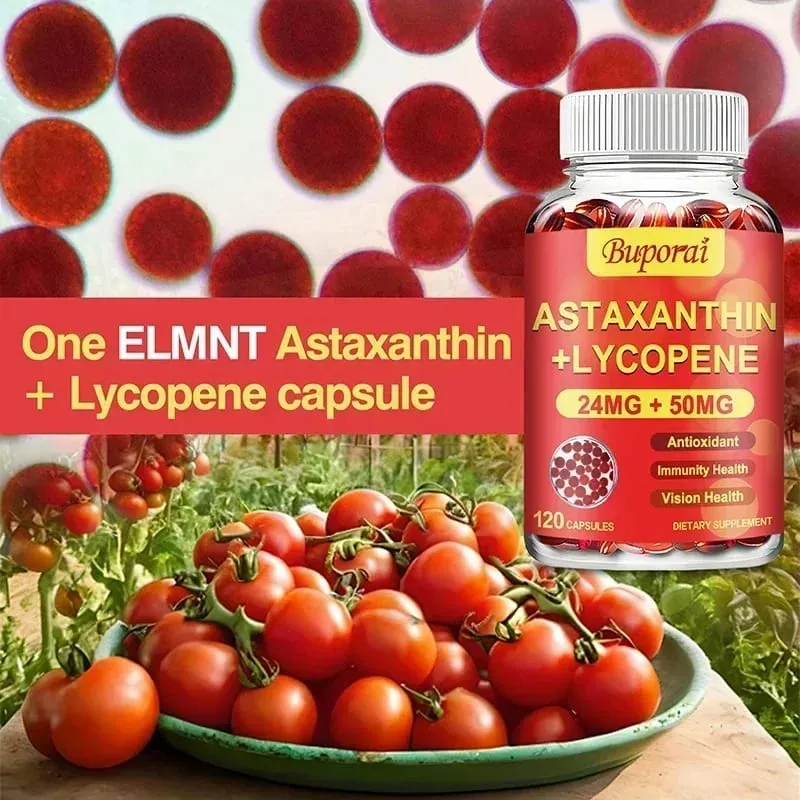 Astaxanthin + Lycopene Capsules - Supports Eye Joint and Skin Health Improves Immunity Speeds Up Metabolism Non-GMO