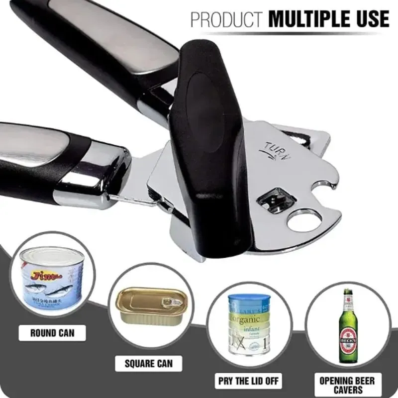 Stainless Steel Can Opener Multifunctional Manual Strong Grip Opener Side Cut Tins Bottle Opener Kitchen Gadgets — image 2