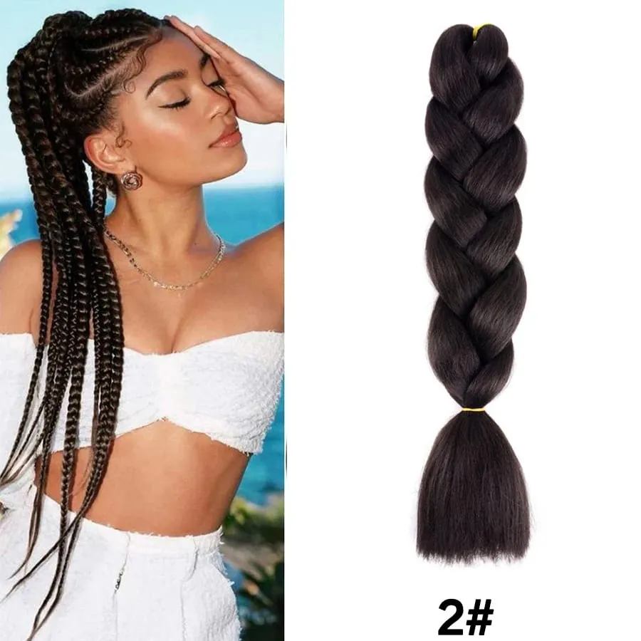 24 Inch Synthetic Jumbo Braid Pure And Ombre Braiding Hair Extensions For Women DIY Jumbo Hair Braids Black Green Gray Brown — image 9