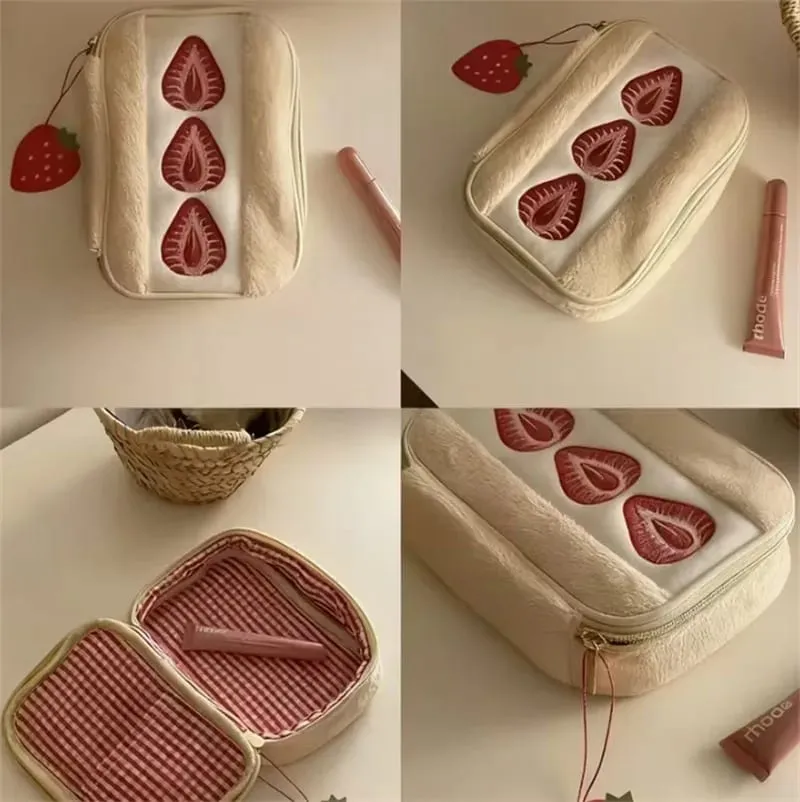 Sac à outils cosmétiques Sandwich aux fraises, sac de rangement de grande capacité pour pinceaux de maquillage, rouge à lèvres, organisateur cosmétique multifonctionnel — image 6