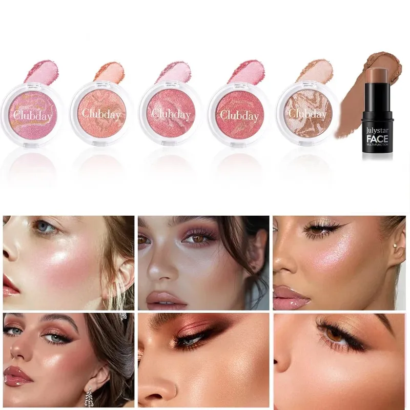 Blush & Contour 2‑Piece Set Marbled Baked Blush Powder & Contour Stick Blendable for Natural Sculpted Daily Face Makeup — image 3