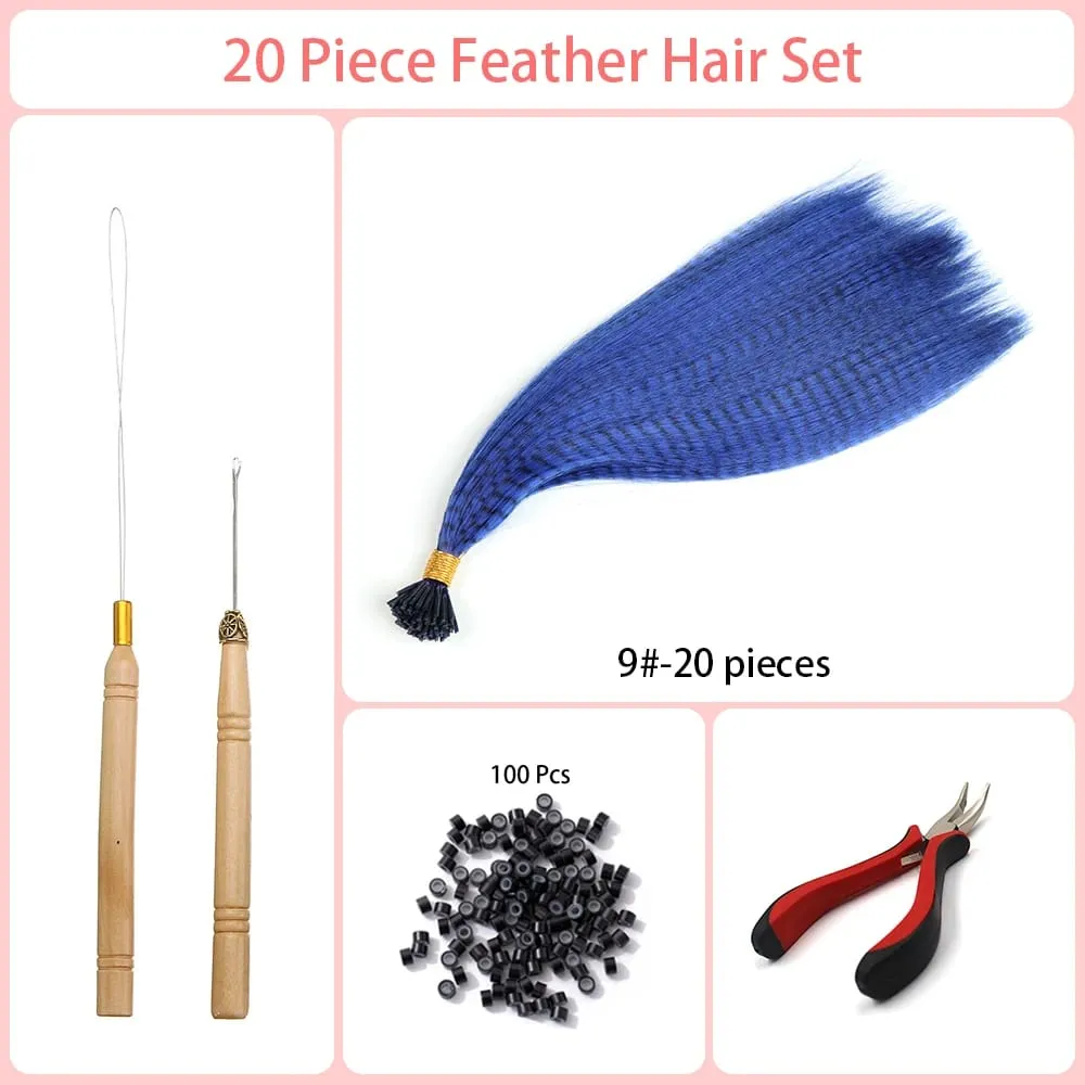 Synthetic Colored I-Tip Faux Feather Hair Extensions 16" 20 Strands/Pack Women's Heat Resistant Fiber Toolset Wig Accessories — image 16