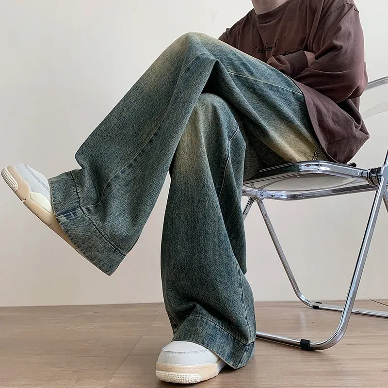 Distressed Vintage Blue Jeans Pants Men Wide-leg Denim Trousers Male Oversize Streetwear Fashion Casual Baggy Straight Jeans — image 5