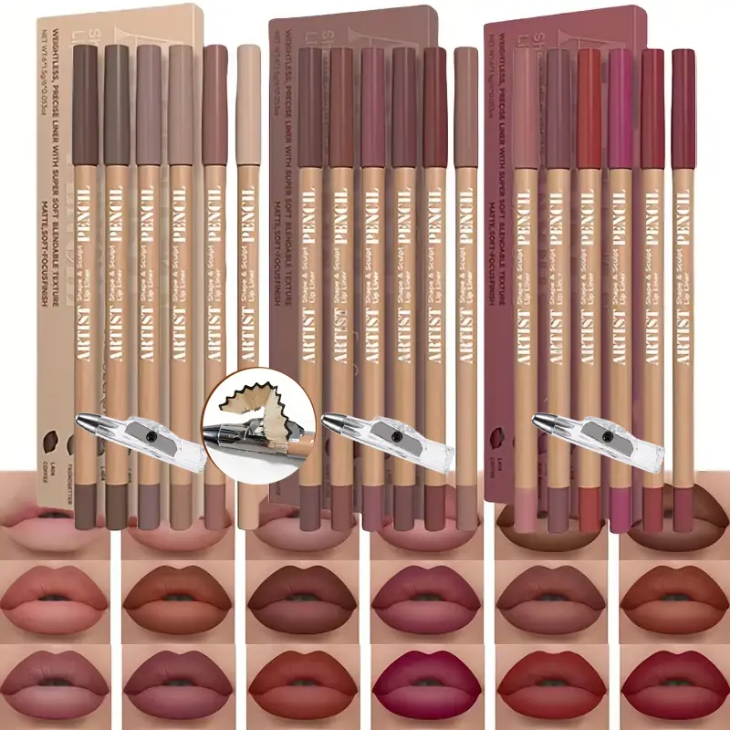 7PCS/SET Lip Makeup Set: 6 Matte Lip Liners + 1 Pencil Sharpener. Long-Lasting Matte Lip Liners with a Waterproof Formula — image 2