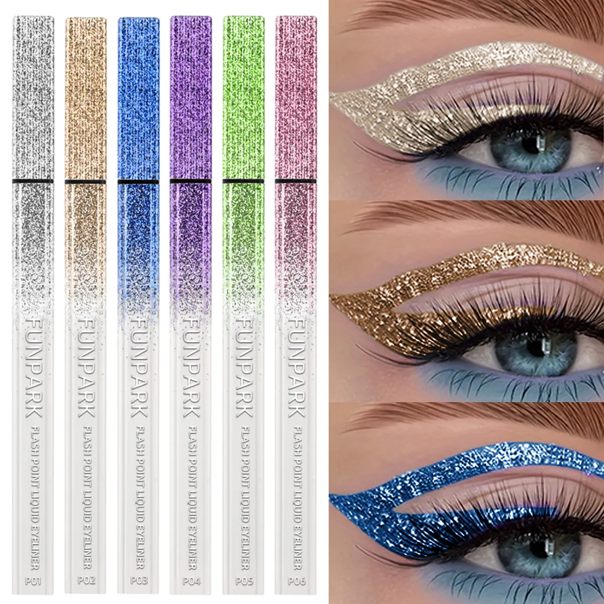 1PC Glitter Liquid Eyeliner Pencil Waterproof Purple Pink Blue Eye Liner Pen Long Lasting Quickily Drying Eyes Makeup For Women — image 1