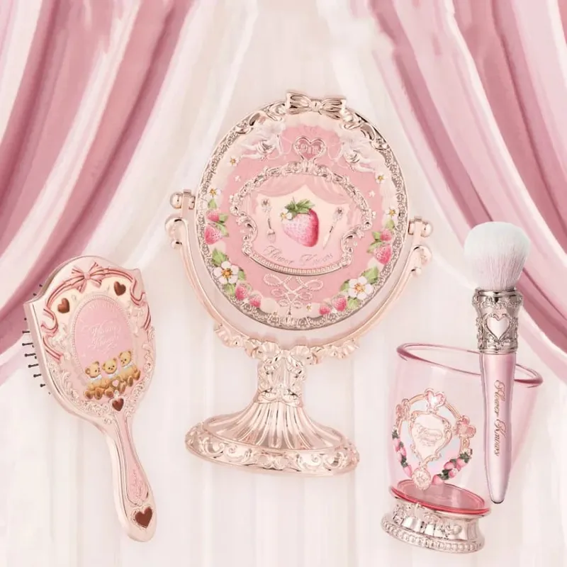 Flower Knows 9th Anniversary 4 Pcs Makeup Set Desktop Vanity Mirror Paddle Brush Air Cushion Comb Brush Holder Blush Brush — image 2
