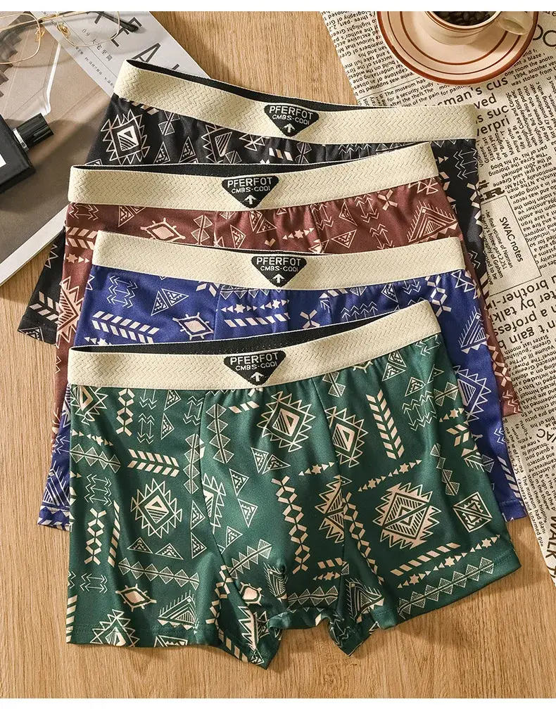 4pcs กีฬากางเกงขาสั้นผู้ชาย Graffiti นักมวยและกางเกงแฟชั่นกางเกงบ็อกเซอร์ชายผ้าฝ้ายนักมวยผู้ชายกางเกงชุดชายชุดชั้นใน