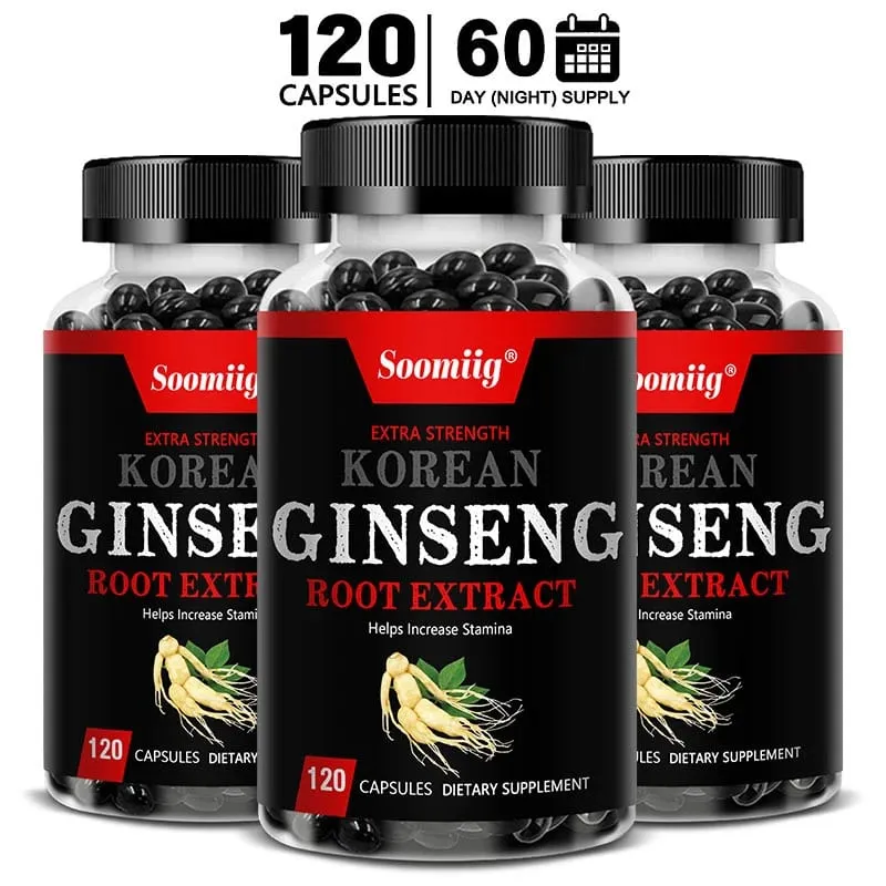Strong Korean Ginseng 120 Vegetarian Capsules Energy Stamina & Focus + Memory & Mental Performance for Men and Women — image 1