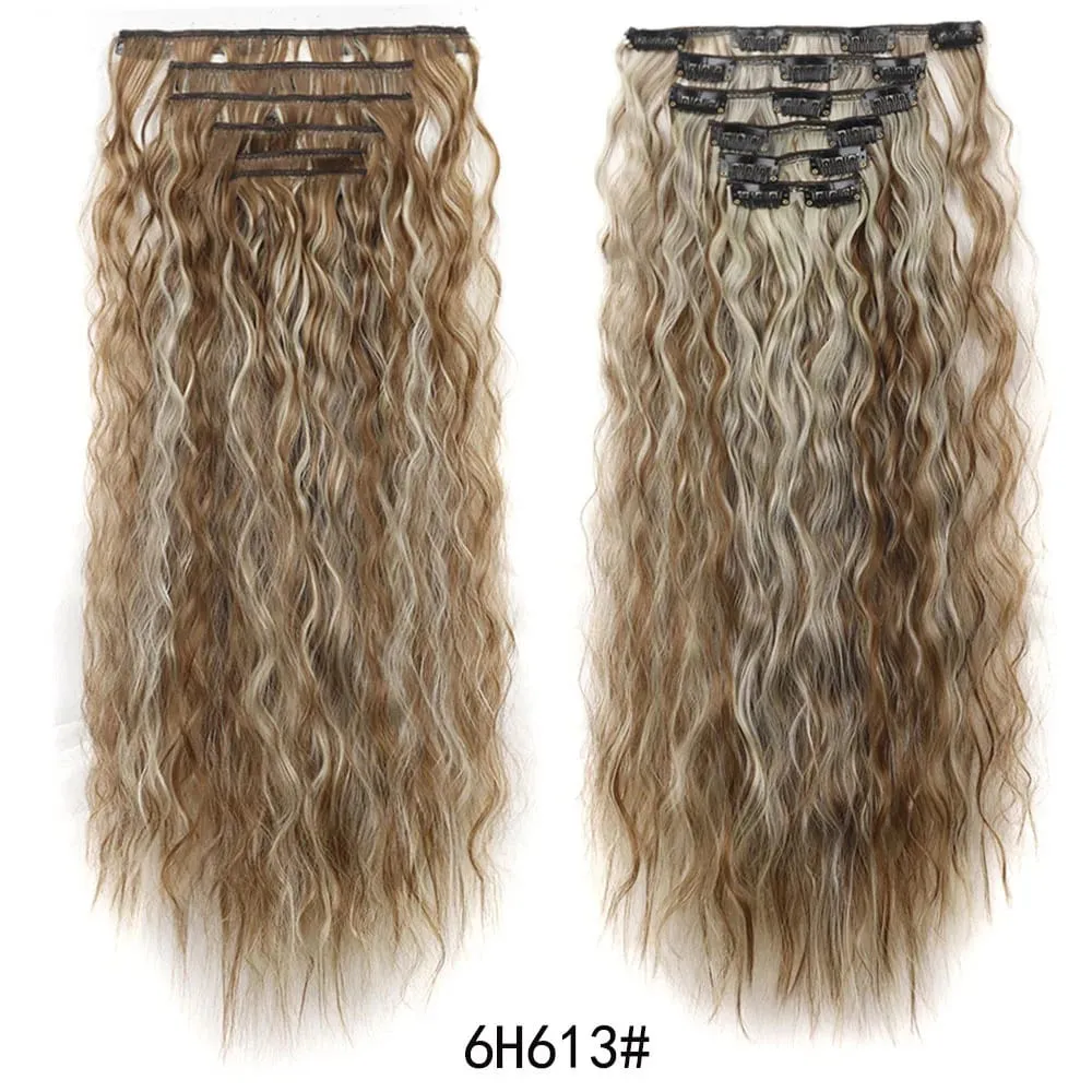 Jeedou Corn Wavy Clip‑in Hair Extensions 6‑Piece 16‑Clips Synthetic High‑Temp Fiber Voluminous Hair Pieces for Ladies