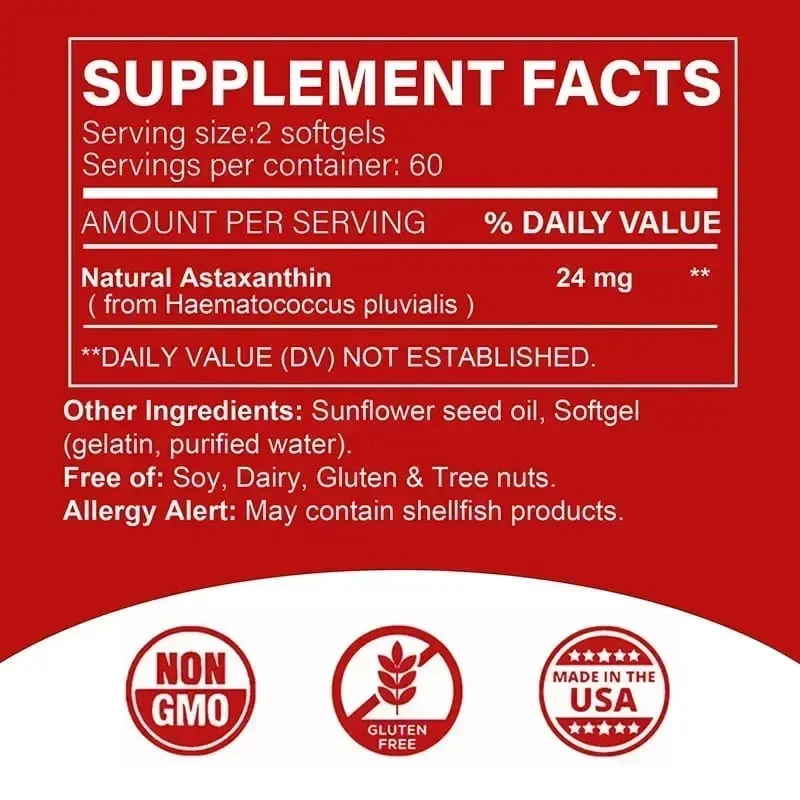 Astaxanthin 24 Mg - Promotes Cardiovascular Health Accelerates Metabolism Maintains Eye Joint and Skin Health Antioxidant — image 2