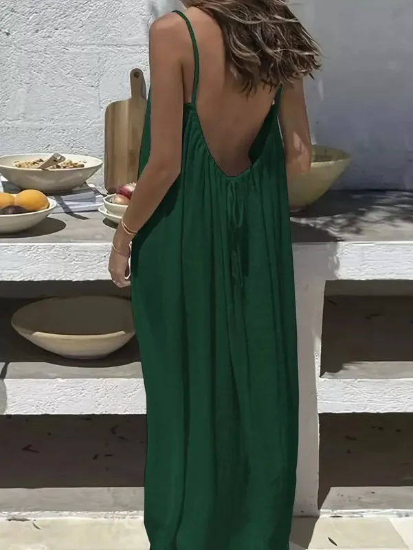 2026 New European & American Cross‑border Women’s Wear Solid Color Loose Casual Versatile Slip Backless Maxi Dress — image 18