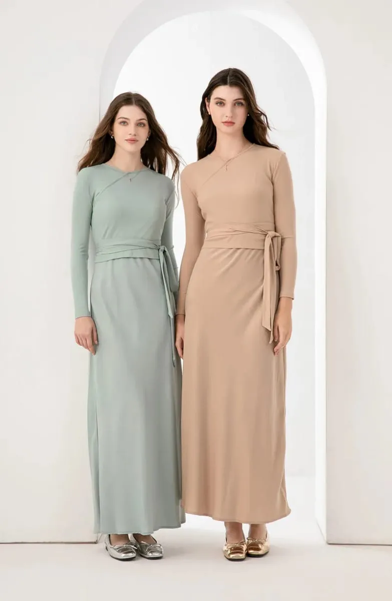 Pakaian wanita AS 2024 high Stretch ribbing tertutup muat bahagian atas + Set padanan gaun Satin Matte Maxi (penghantaran dalam masa 1 hari)