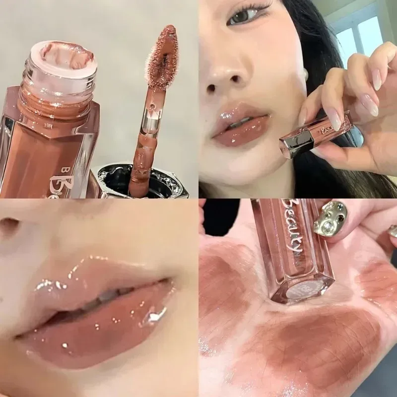 Gelo transparente marrom brilho labial hidratante batom líquido brilhante nude água luz espelho de vidro maquiagem de longa duração — image 5