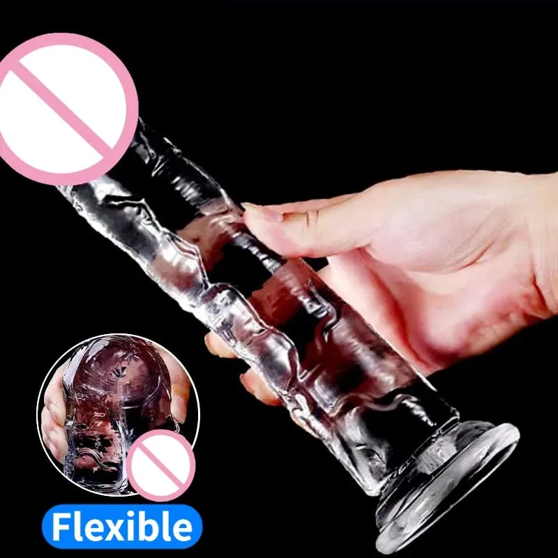 Transparent Eggless Fake Penis Soft Realistic Fake Dick Penis Sucker Butt Plug Sex Toys for Couples Vagina Anal Sex Toys Dildo — image 3