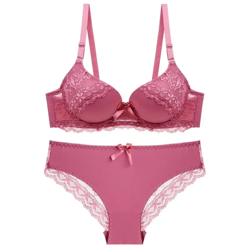 Bra Set Women's Sexy Lace Thin Cup Gather Adjustable Push Up Breathable Comfort Soft Ladies Underwear Lingerie Sets Bra Set — image 2