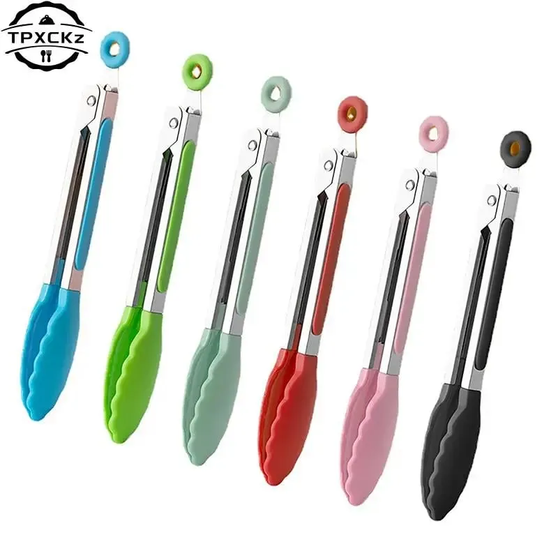 Silicone BBQ Grilling Tong Kitchen Cooking Salad Bread Serving Tong Non-Stick Barbecue Clip Clamp Stainless Steel Tools Gadgets — image 2