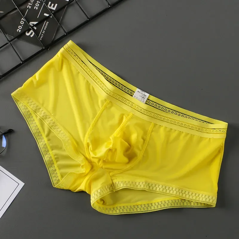 熱い販売アイスシルク男性下着シームレス透明ボクサーパンツ超薄型通気性快適なパンティーパンツ