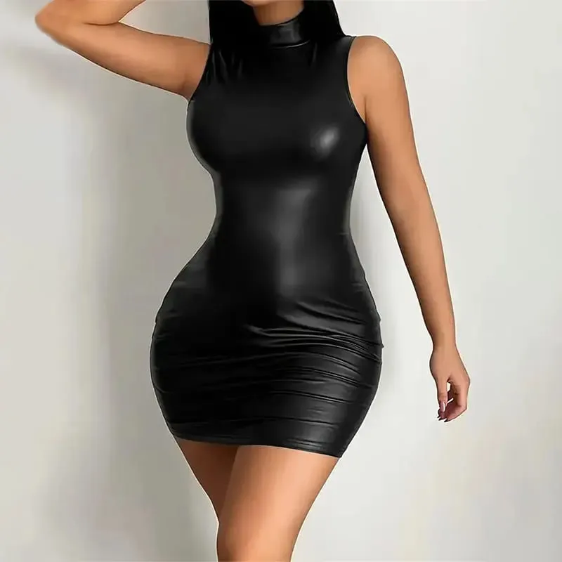 Party Bodycon Lady s Solid Color Dress Sexy Sleeveless Slim Elastic Package Hip Tee Skirt Mini Short Dress — image 1
